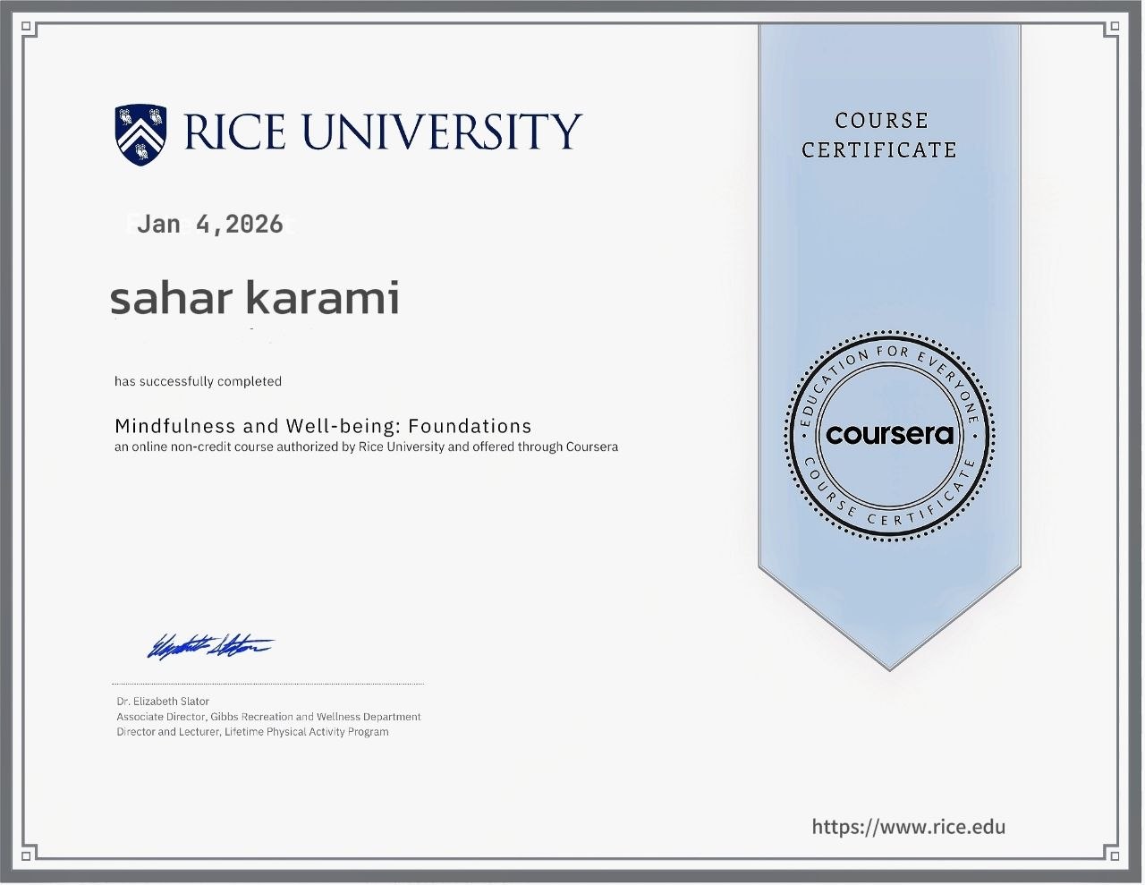Foundations of Mindfulness, Rice University